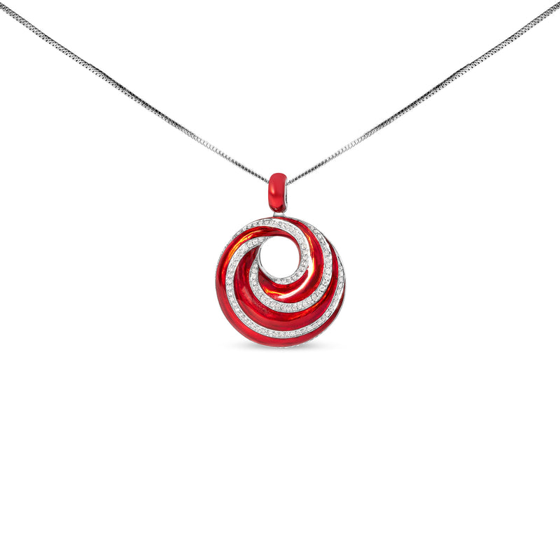 Bids.com .925 Sterling Silver Red Enamel and 1/2 Diamond Endless Swirl Medallion 18" Pendant Necklace (F-G Color, VS1-VS2 Clarity) Necklaces