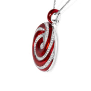 Bids.com .925 Sterling Silver Red Enamel and 1/2 Diamond Endless Swirl Medallion 18" Pendant Necklace (F-G Color, VS1-VS2 Clarity) Necklaces