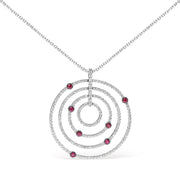 Bids.com 18K White Gold 2 1/6 Cttw Pave Set Diamonds and Red Ruby Openwork Circles 18" Pendant Necklace  (G-H Color, SI2-I1 Clarity) - Adjustable up to 16" - 18" Necklaces