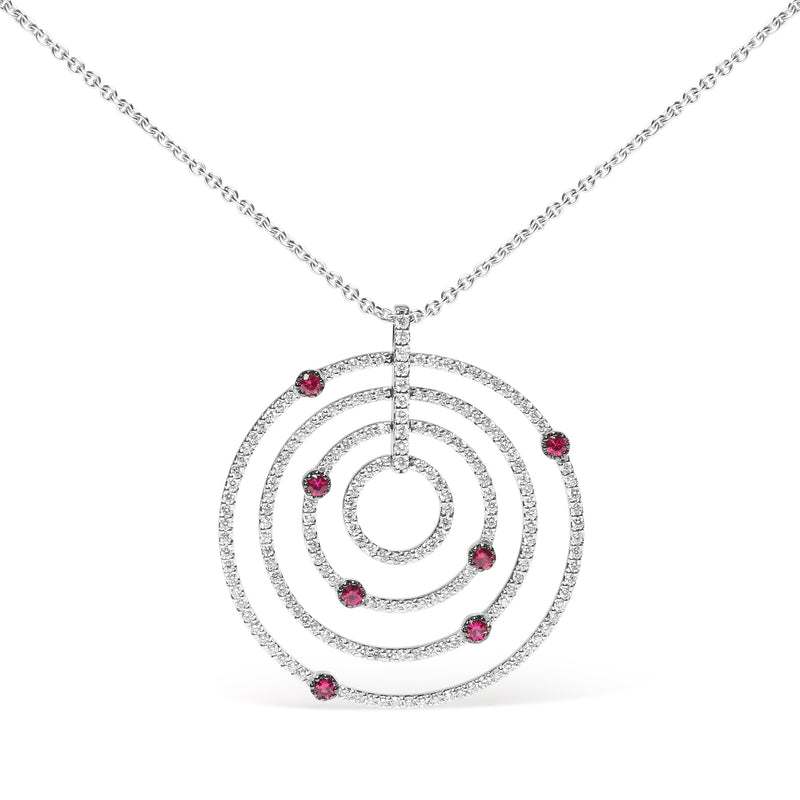 Bids.com 18K White Gold 2 1/6 Cttw Pave Set Diamonds and Red Ruby Openwork Circles 18" Pendant Necklace  (G-H Color, SI2-I1 Clarity) - Adjustable up to 16" - 18" Necklaces