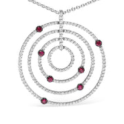 Bids.com 18K White Gold 2 1/6 Cttw Pave Set Diamonds and Red Ruby Openwork Circles 18" Pendant Necklace  (G-H Color, SI2-I1 Clarity) - Adjustable up to 16" - 18" Necklaces