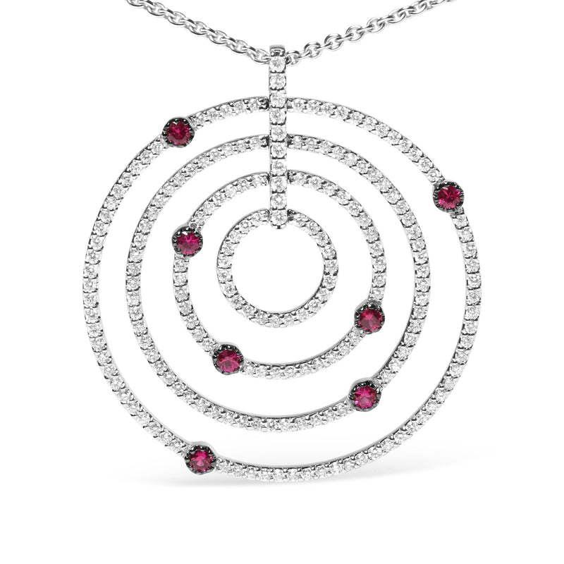 Bids.com 18K White Gold 2 1/6 Cttw Pave Set Diamonds and Red Ruby Openwork Circles 18" Pendant Necklace  (G-H Color, SI2-I1 Clarity) - Adjustable up to 16" - 18" Necklaces