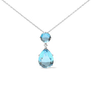 Bids.com 18K White Gold Diamond Accent and Round London Blue Topaz and Pear Cut Sky Blue Topaz Dangle Drop 18" Pendant Necklace (G-H Color, SI1-SI2 Clarity) Necklaces
