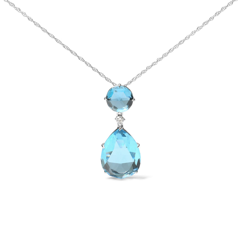 Bids.com 18K White Gold Diamond Accent and Round London Blue Topaz and Pear Cut Sky Blue Topaz Dangle Drop 18" Pendant Necklace (G-H Color, SI1-SI2 Clarity) Necklaces