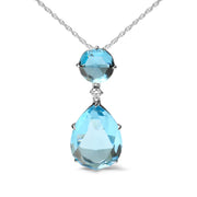 Bids.com 18K White Gold Diamond Accent and Round London Blue Topaz and Pear Cut Sky Blue Topaz Dangle Drop 18" Pendant Necklace (G-H Color, SI1-SI2 Clarity) Necklaces