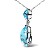 Bids.com 18K White Gold Diamond Accent and Round London Blue Topaz and Pear Cut Sky Blue Topaz Dangle Drop 18" Pendant Necklace (G-H Color, SI1-SI2 Clarity) Necklaces