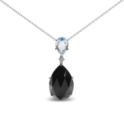 Bids.com 18K White Gold Diamond Accent and Pear Cut Sky Blue Topaz and Pear Cut Black Onyx Dangle Drop 18" Pendant Necklace (G-H Color, SI1-SI2 Clarity) Necklaces