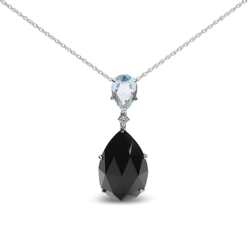 Bids.com 18K White Gold Diamond Accent and Pear Cut Sky Blue Topaz and Pear Cut Black Onyx Dangle Drop 18" Pendant Necklace (G-H Color, SI1-SI2 Clarity) Necklaces