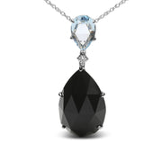 Bids.com 18K White Gold Diamond Accent and Pear Cut Sky Blue Topaz and Pear Cut Black Onyx Dangle Drop 18" Pendant Necklace (G-H Color, SI1-SI2 Clarity) Necklaces