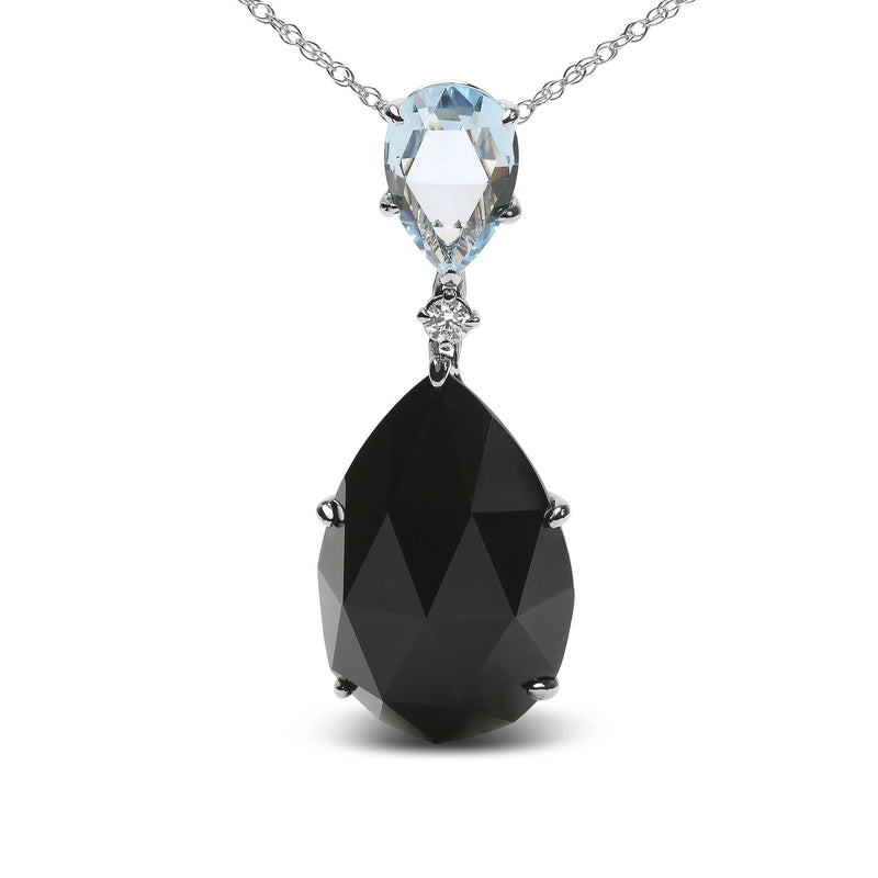Bids.com 18K White Gold Diamond Accent and Pear Cut Sky Blue Topaz and Pear Cut Black Onyx Dangle Drop 18" Pendant Necklace (G-H Color, SI1-SI2 Clarity) Necklaces