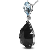 Bids.com 18K White Gold Diamond Accent and Pear Cut Sky Blue Topaz and Pear Cut Black Onyx Dangle Drop 18" Pendant Necklace (G-H Color, SI1-SI2 Clarity) Necklaces