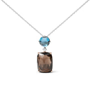 Bids.com 18K Rose and White Gold Diamond Accent and London Blue Topaz and Cushion Cut Smoky Quartz Gemstone Dangle Drop 18" Pendant Necklace (G-H Color, SI1-SI2 Clarity) Necklaces