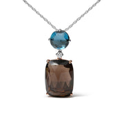 Bids.com 18K Rose and White Gold Diamond Accent and London Blue Topaz and Cushion Cut Smoky Quartz Gemstone Dangle Drop 18" Pendant Necklace (G-H Color, SI1-SI2 Clarity) Necklaces