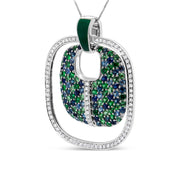 Bids.com .925 Sterling Silver Green Enamel Pendant with 1/2 Cttw Diamond, Sapphire, and Tsavorite Openwork Statement 18" Pendant Necklace (F-G Color, VS1-VS2 Clarity) Necklaces