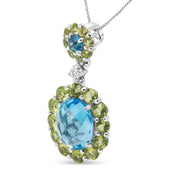 Bids.com 18k White Gold 0.05 Cttw Round Diamond and Blue Topaz and Green Peridot Gemstone Halo Drop 18" Pendant Necklace (F-G Color, VS1-VS2 Clarity) Necklaces