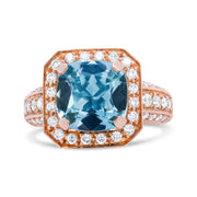 Bids.com 18K Rose Gold 10x10mm Cushion Shaped Aquamarine and 1 1/8 Cttw Round Diamond Halo Ring (F-G Color, VS1-VS2 Clarity) - Ring Size 6.5 Rings