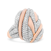 Bids.com 18K Rose and White Gold 1 7/8 Cttw Diamond and Gold Textured Dome Cocktail Ring (F-G Color, VS1-VS2 Clarity) - Size 6.5 Rings
