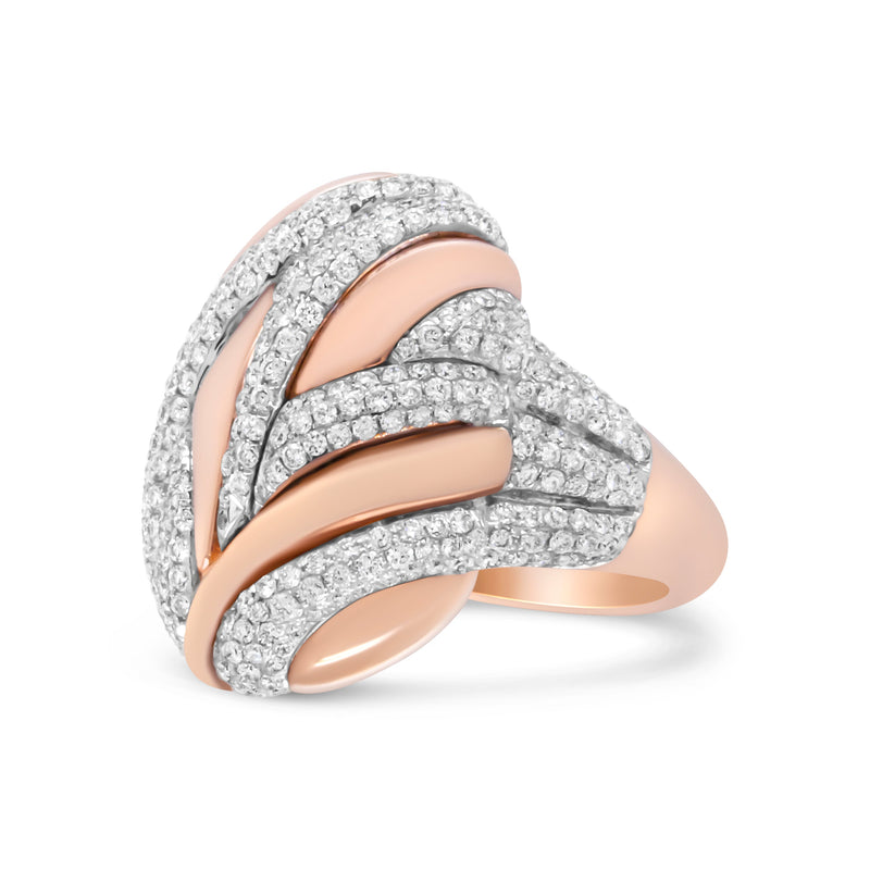 Bids.com 18K Rose and White Gold 1 7/8 Cttw Diamond and Gold Textured Dome Cocktail Ring (F-G Color, VS1-VS2 Clarity) - Size 6.5 Rings