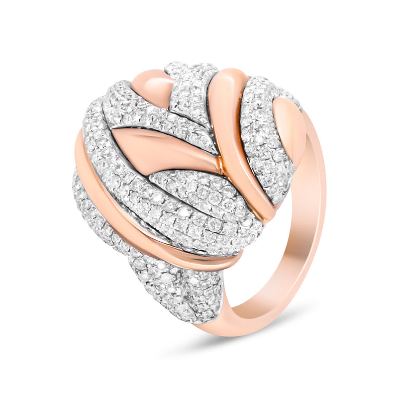 Bids.com 18K Rose and White Gold 1 7/8 Cttw Diamond and Gold Textured Dome Cocktail Ring (F-G Color, VS1-VS2 Clarity) - Size 6.5 Rings