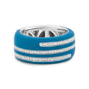Bids.com .925 Sterling Silver Turquoise Enamel 5/8 Cttw Round Diamond Wide Band Statement Ring (F-G Color, VS1-VS2 Clarity) - Size 7 Rings