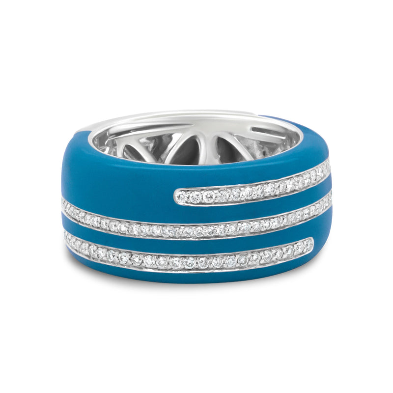 Bids.com .925 Sterling Silver Turquoise Enamel 5/8 Cttw Round Diamond Wide Band Statement Ring (F-G Color, VS1-VS2 Clarity) - Size 7 Rings