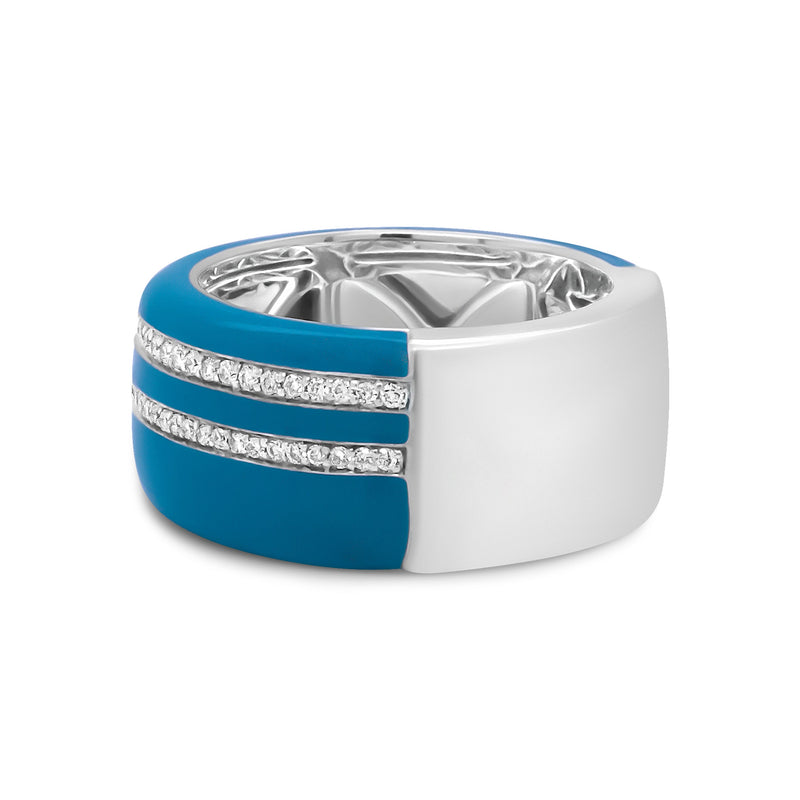 Bids.com .925 Sterling Silver Turquoise Enamel 5/8 Cttw Round Diamond Wide Band Statement Ring (F-G Color, VS1-VS2 Clarity) - Size 7 Rings