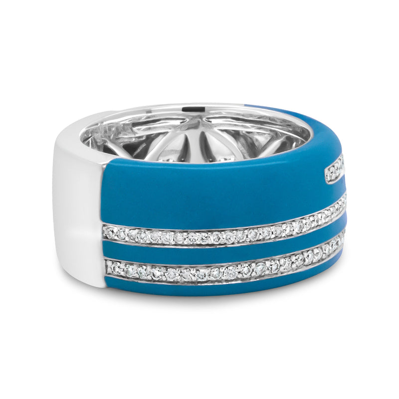 Bids.com .925 Sterling Silver Turquoise Enamel 5/8 Cttw Round Diamond Wide Band Statement Ring (F-G Color, VS1-VS2 Clarity) - Size 7 Rings