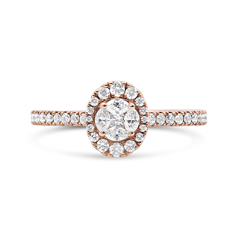 Bids.com 18K Rose Gold 1/2 Cttw Composite Marquise Composite Diamond Oval Shaped Halo Engagement Ring (F-G Color, VS1-VS2 Clarity) - Ring Size 7 Rings