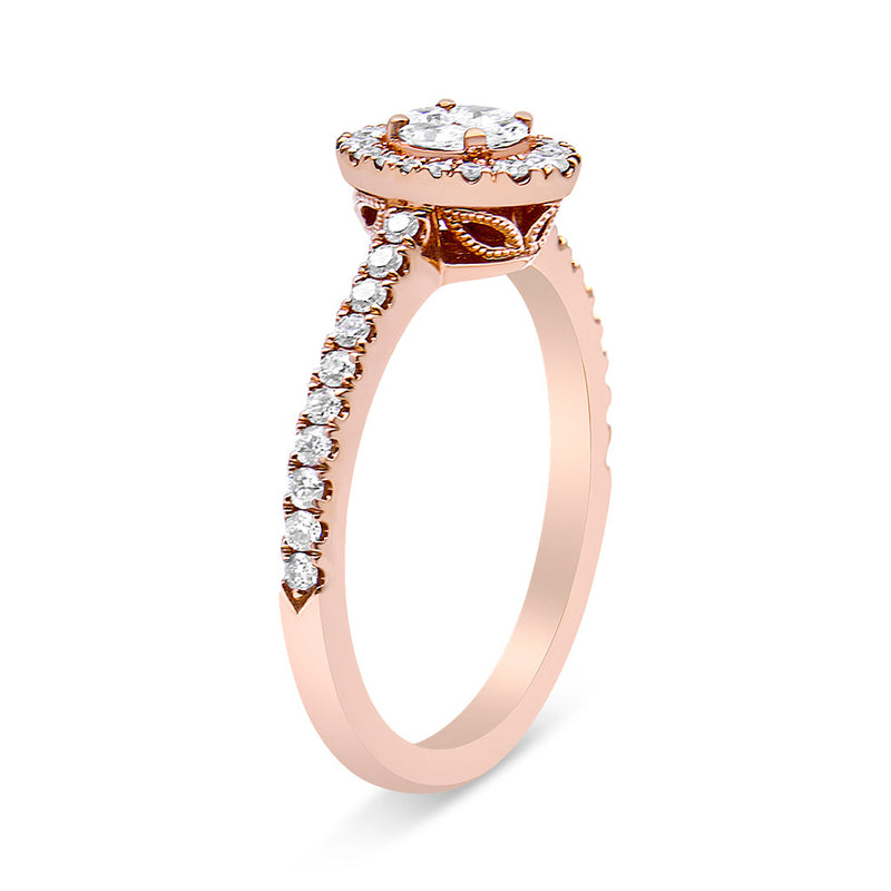 Bids.com 18K Rose Gold 1/2 Cttw Composite Marquise Composite Diamond Oval Shaped Halo Engagement Ring (F-G Color, VS1-VS2 Clarity) - Ring Size 7 Rings
