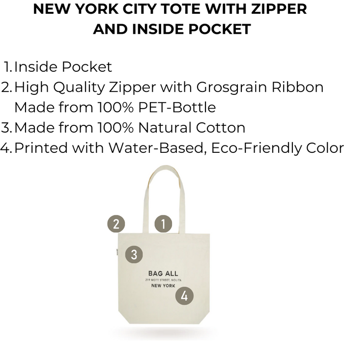 Bag-All - New York City Tote With Zipper And Inside Pocket, Cream