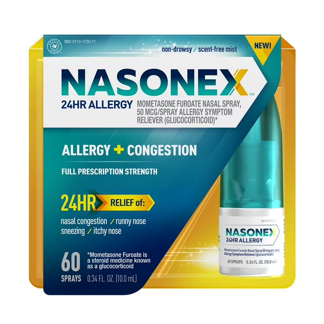 Nasonex 24-Hour Allergy & Congestion Relief Nasal Spray, 50mcg Mometasone Furoate, 60 Sprays