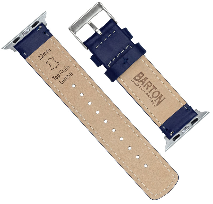 Apple Watch Navy Blue Leather Stitching Watch Band by Barton Watch Bands