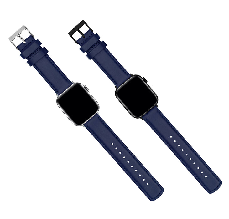 Apple Watch Navy Blue Leather Stitching Watch Band by Barton Watch Bands