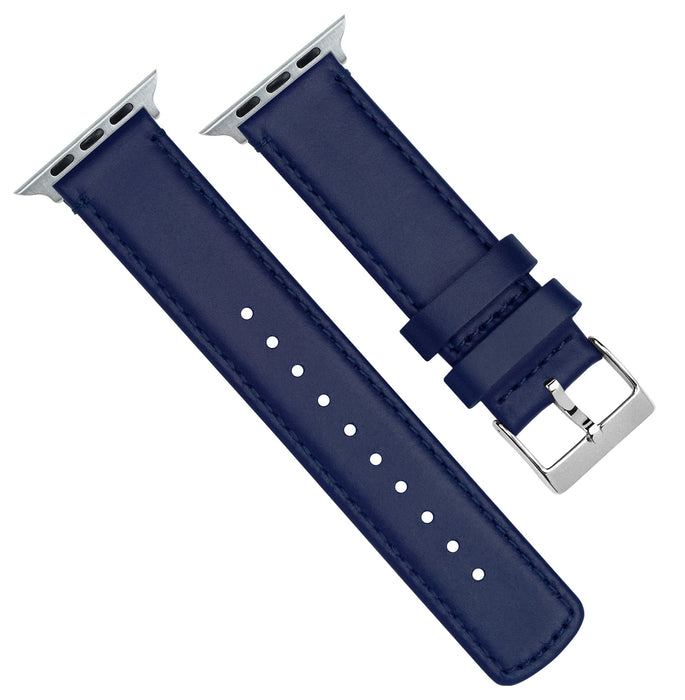 Apple Watch Navy Blue Leather Stitching Watch Band by Barton Watch Bands