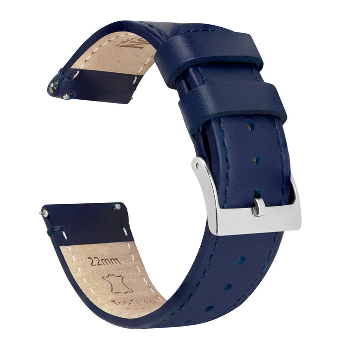 Navy Blue Leather Stitching Watch Band