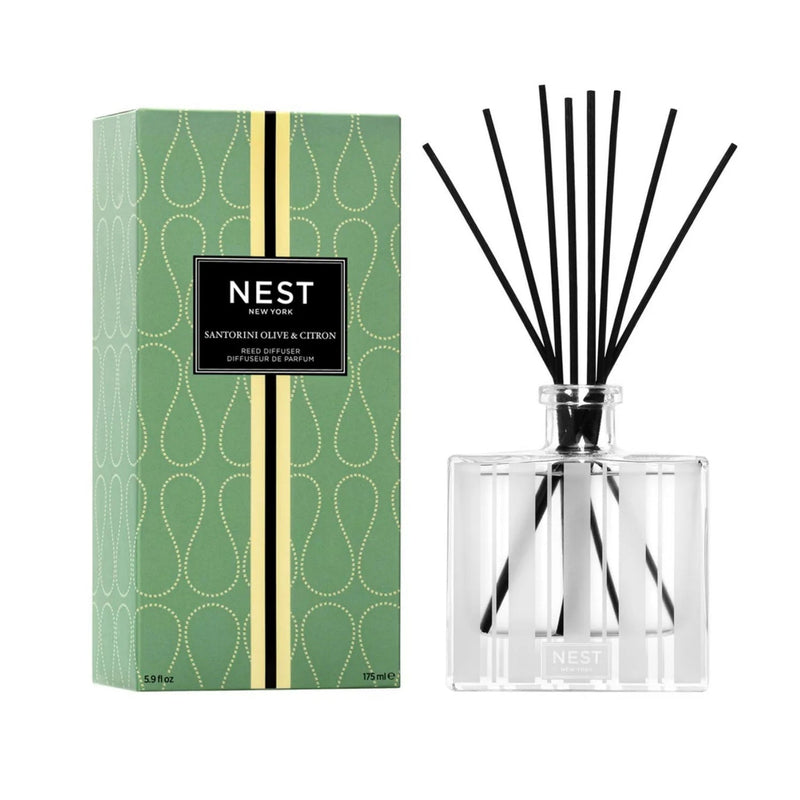 Nava Beauty Nest New York Santorini Olive and Citron Reed Diffuser 5.9 OZ White Smoke
