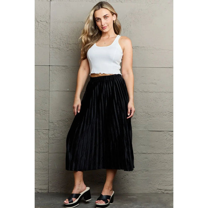 Ninexis Classy Accordion Pleated Flowy Midi Skirt