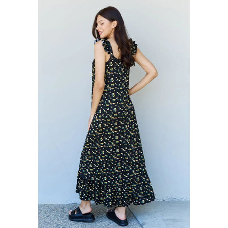 Ninexis Doublju In The Garden Ruffle Floral Maxi Dress in  Black Yellow Floral