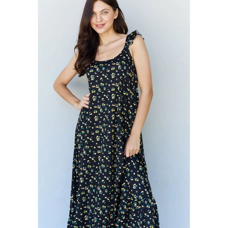 Ninexis Doublju In The Garden Ruffle Floral Maxi Dress in  Black Yellow Floral