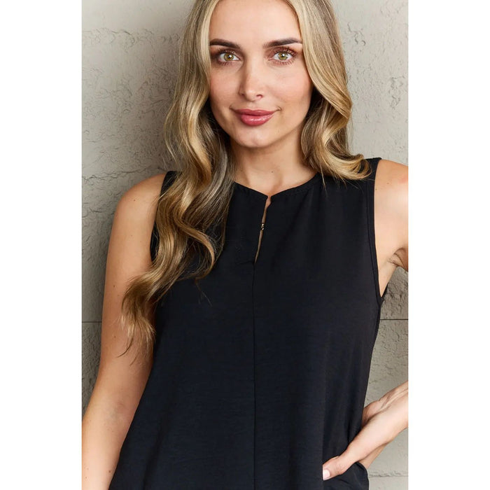 Ninexis First Glance Sleeveless Neckline Slit Top