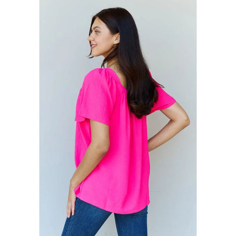 Ninexis Keep Me Close Square Neck Short Sleeve Blouse in Fuchsia