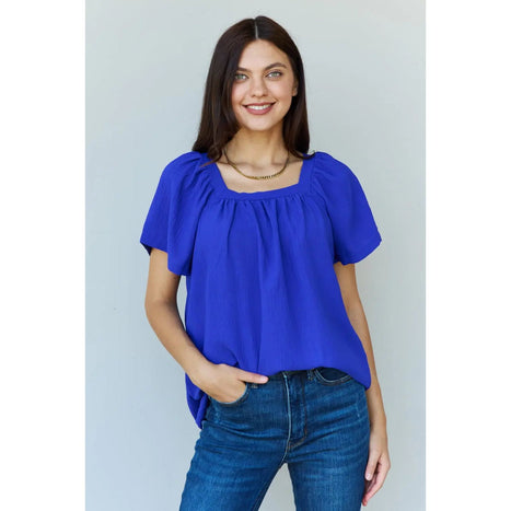 Ninexis Keep Me Close Square Neck Short Sleeve Blouse in Fuchsia