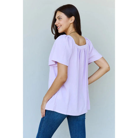 Ninexis Keep Me Close Square Neck Short Sleeve Blouse in Fuchsia