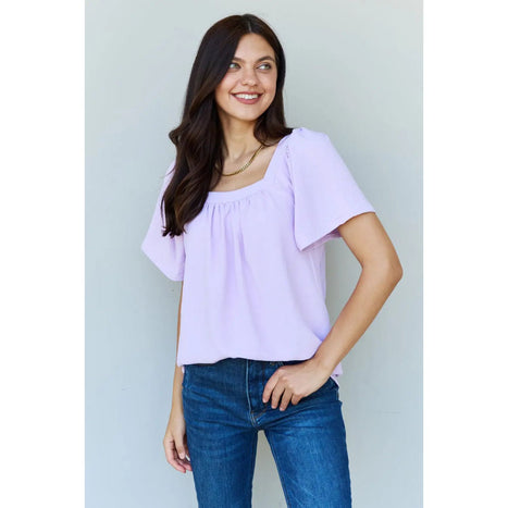 Ninexis Keep Me Close Square Neck Short Sleeve Blouse in Fuchsia