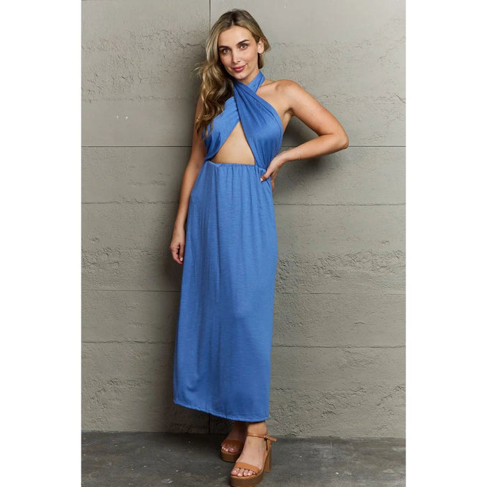 Ninexis Know Your Worth Criss Cross Halter Neck Maxi Dress