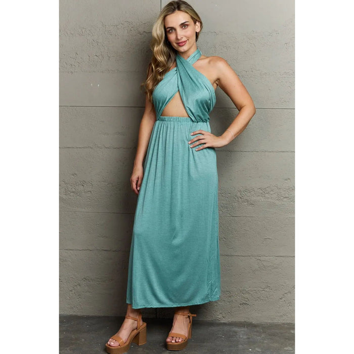 Ninexis Know Your Worth Criss Cross Halter Neck Maxi Dress