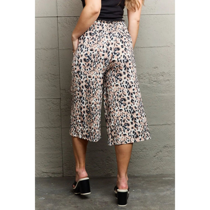 Ninexis Leopard High Waist Flowy Wide Leg Pants with Pockets