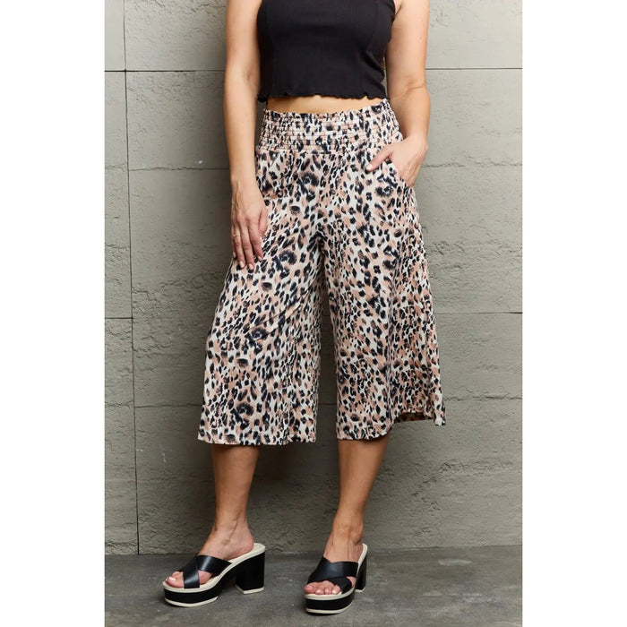 Ninexis Leopard High Waist Flowy Wide Leg Pants with Pockets