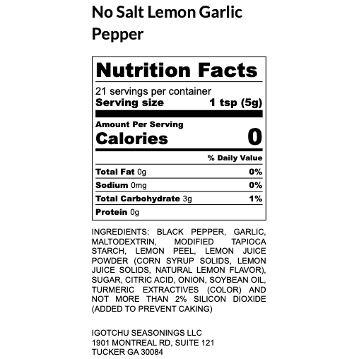 Igotchu Seasonings Igotchu No Salt Lemon Garlic Pepper Seasonings & Spices White Smoke 5.5 oz,8 oz