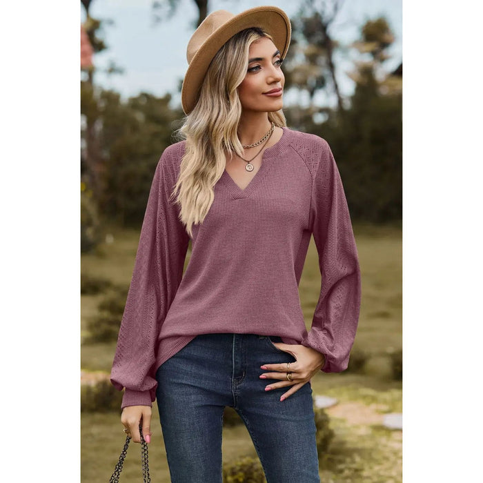 Notched Neck Raglan Sleeve Blouse